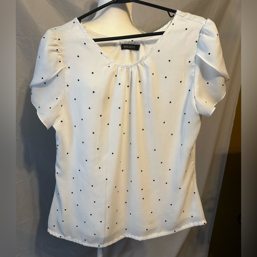 Mikarose White With Black Polka Dots Shirt Size Large